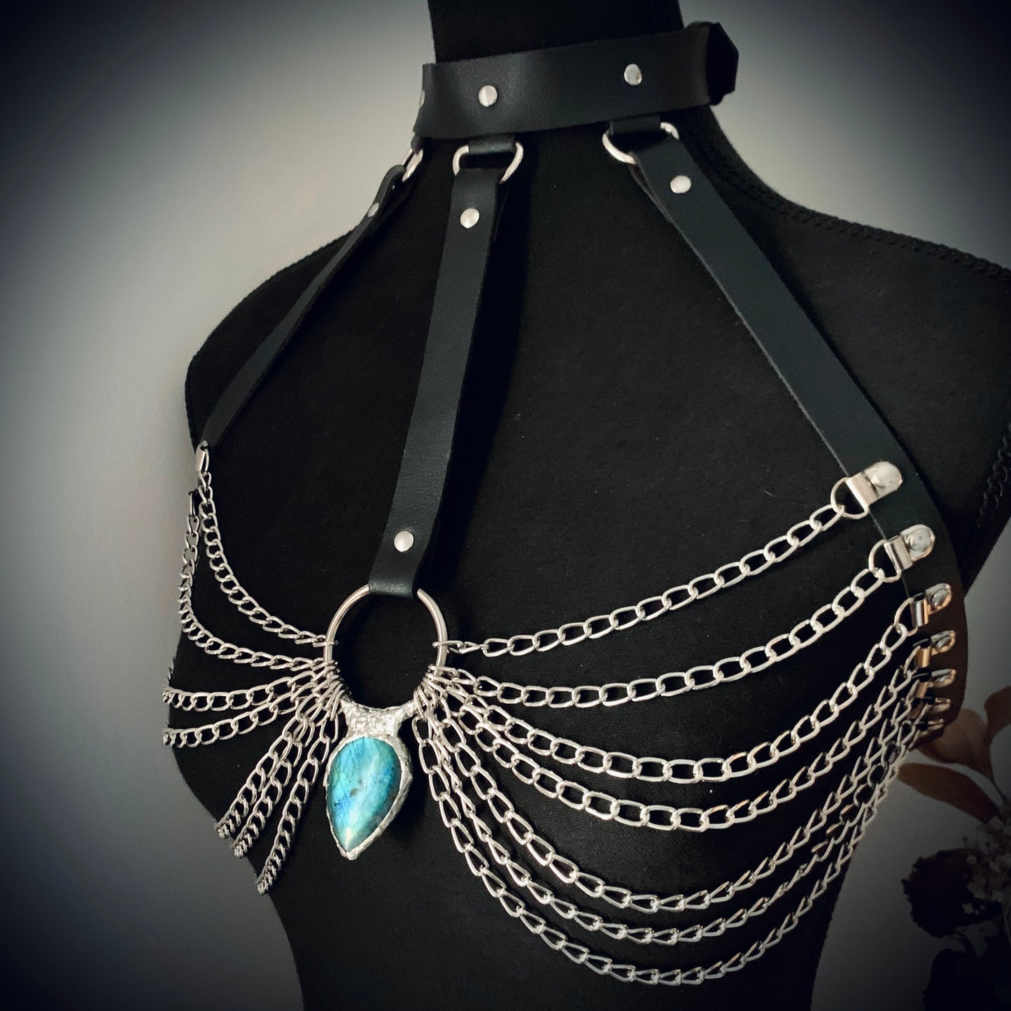 Labradorite crystal chain harness