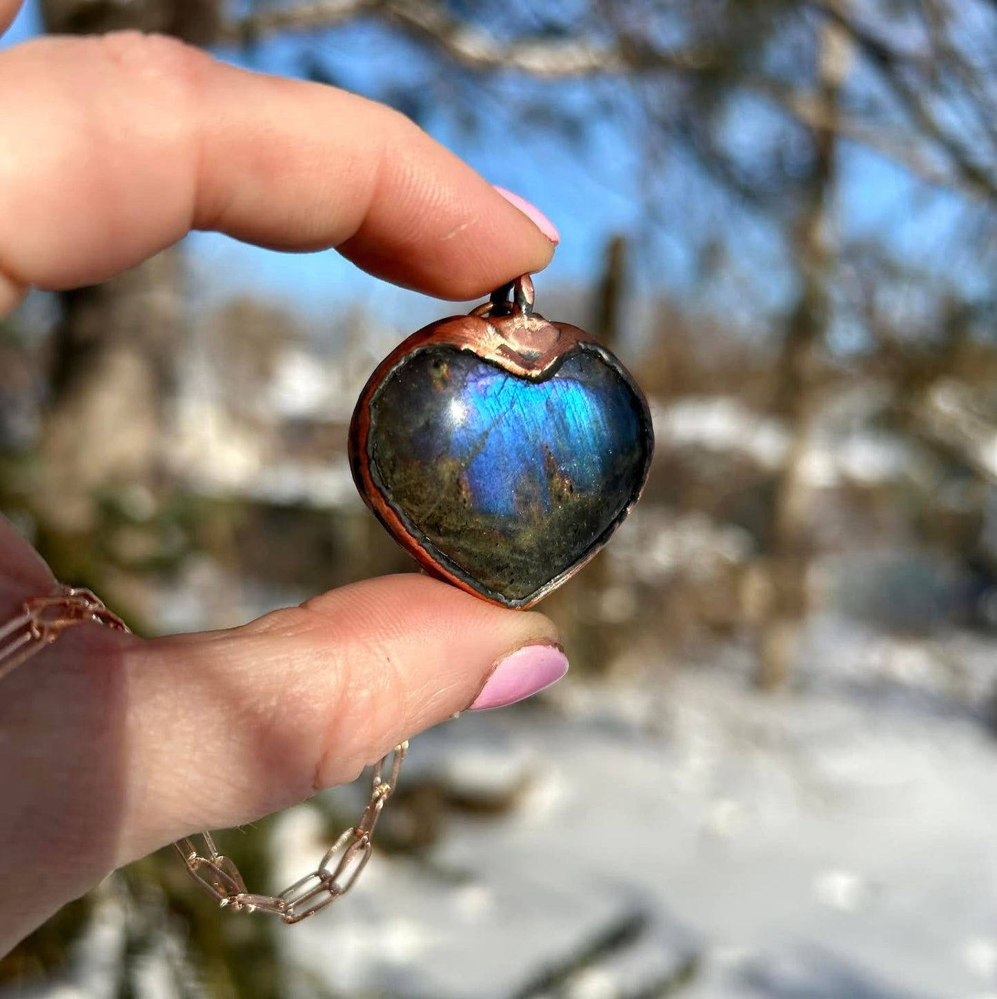 Electroformed labradorite heart pendant