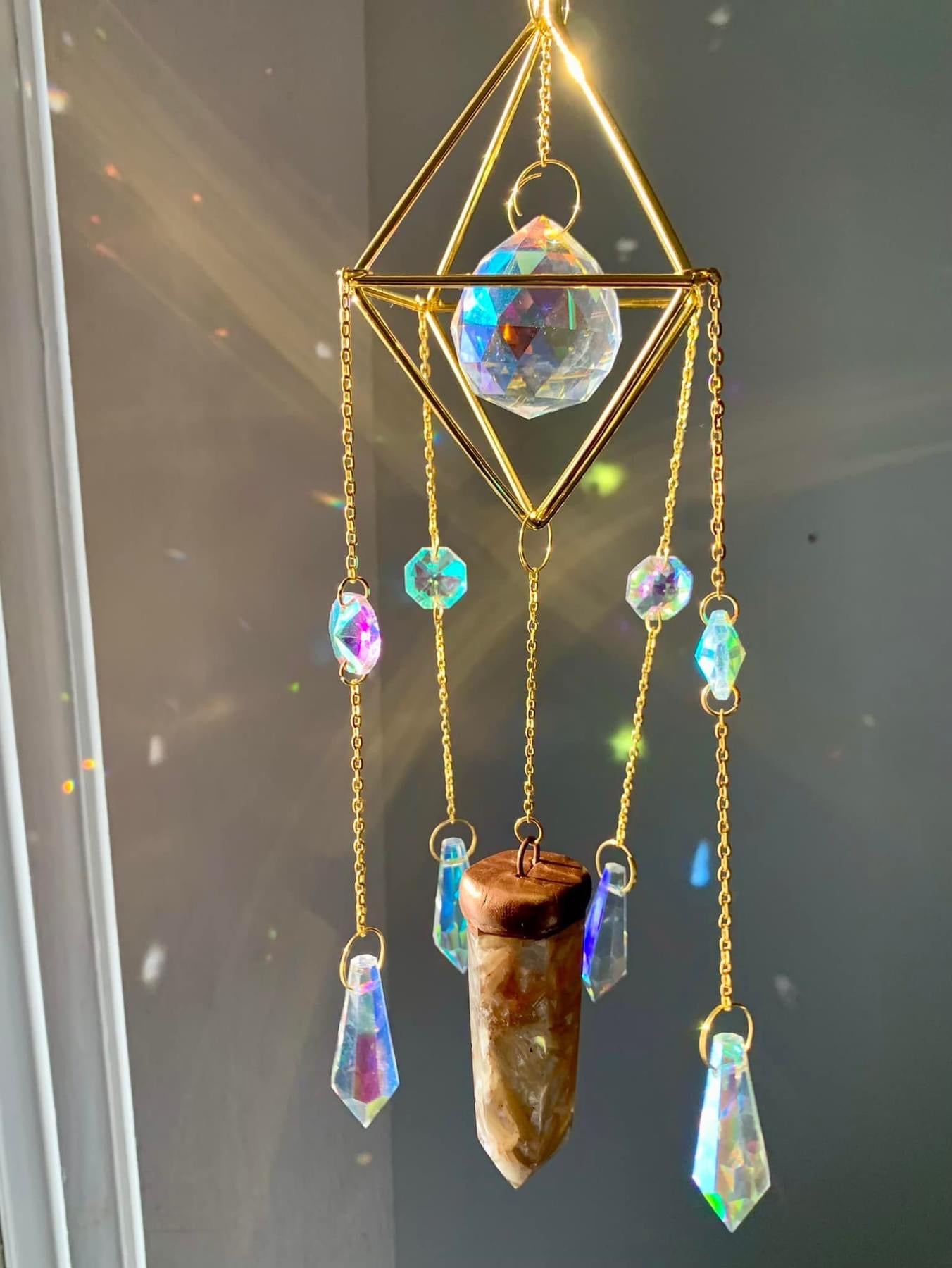 Mica geometric crystal suncatcher